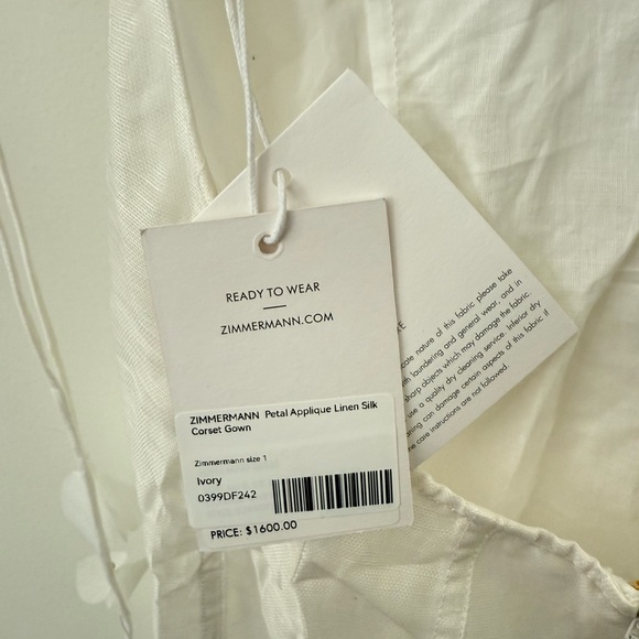 NWT ZIMMERMANN Petal Appliqué Linen Silk Corset Gown White Midi Dress Size 1 - Picture 10 of 15